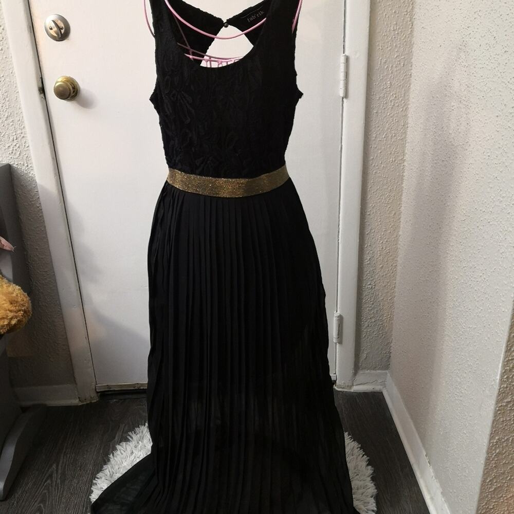 Fab'rik Black Keyhole Silk Maxi Dress M Boho Minimalist Retrogirl Glam Party